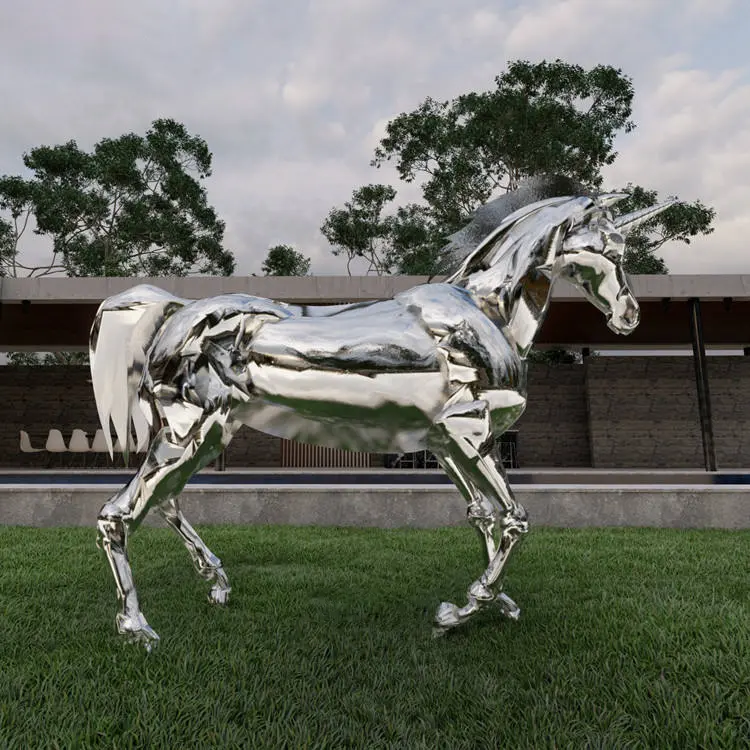 Outdoor Stainless Steel Unicorn Sculpture Life Size Mirror Polished Mythical Statues For Sale