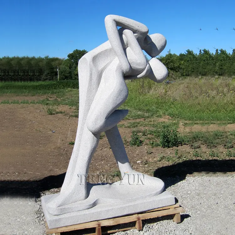 Outdoor Stone Granite Kissing Couple Abstract Statue
