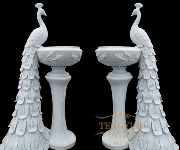 Outdoor garden decorative marble peacock sculpture home decor stone statue