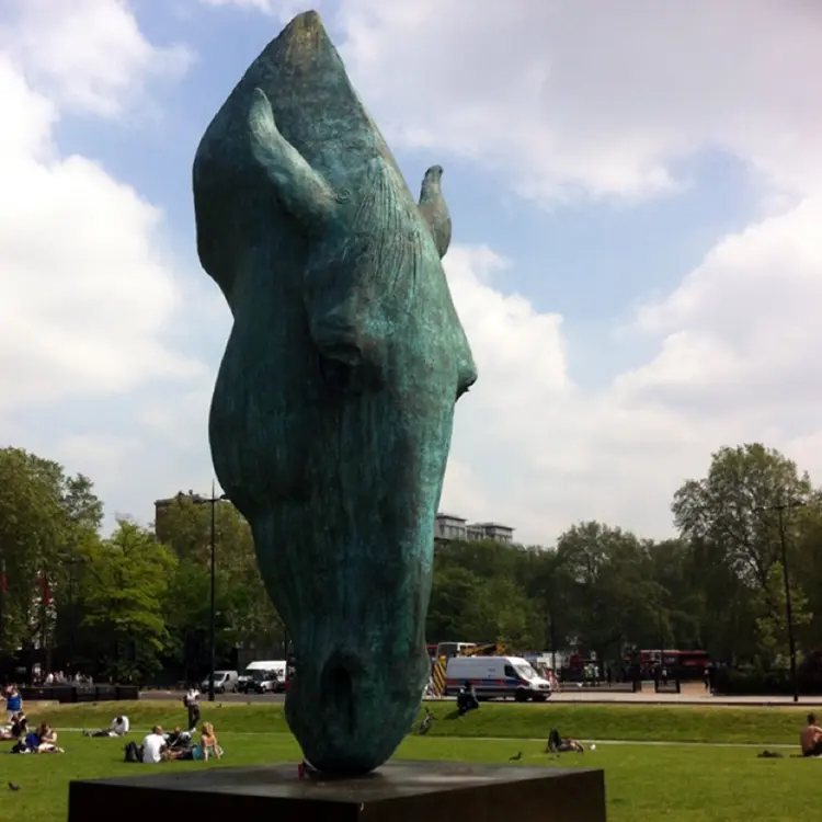Oversized bronze horse head sculpture
