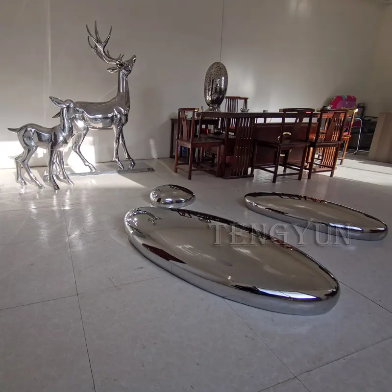 Park Garden Decorative Modern Stainless Steel Abstract Rock Sculptures Polished Metal Stone For Grass Land Decor