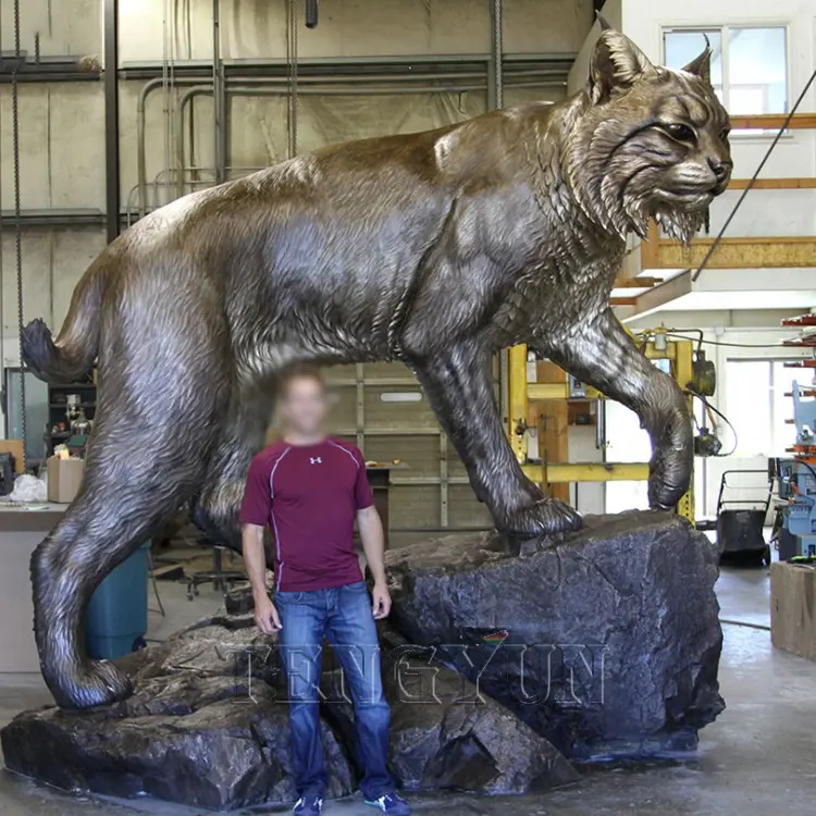 Park Outdoor Decor Big Size Metal Copper Animal Sculpture Bronze Cat Sculpture Brass Modern Ornament