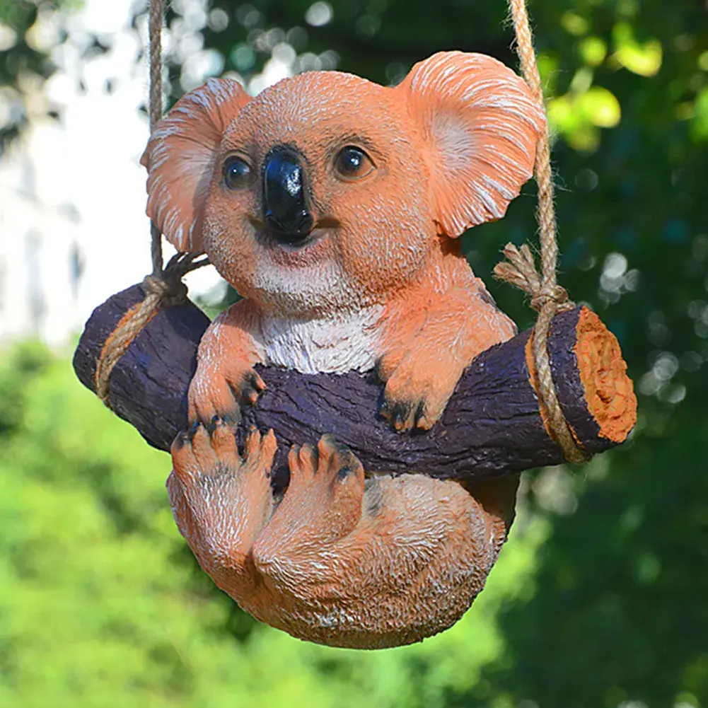 Resin Koala Bear Hanging On A Tree Garden Statue Swing Figurine Fiberglass Sculpture Landscape Ornament