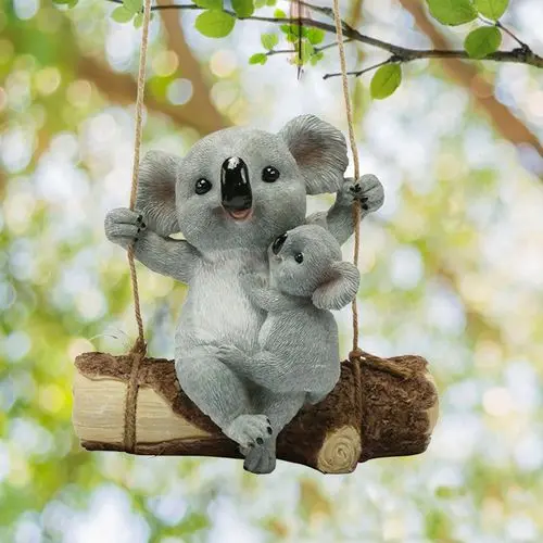 Resin Koala Bear Hanging On A Tree Garden Statue Swing Figurine Fiberglass Sculpture Landscape Ornament