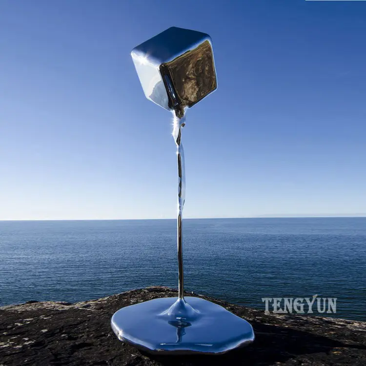 Seaside Decorative Metal Art Melting Ice Mirror Polished Modern Abstract Stainless Steel Sculpture For Sale