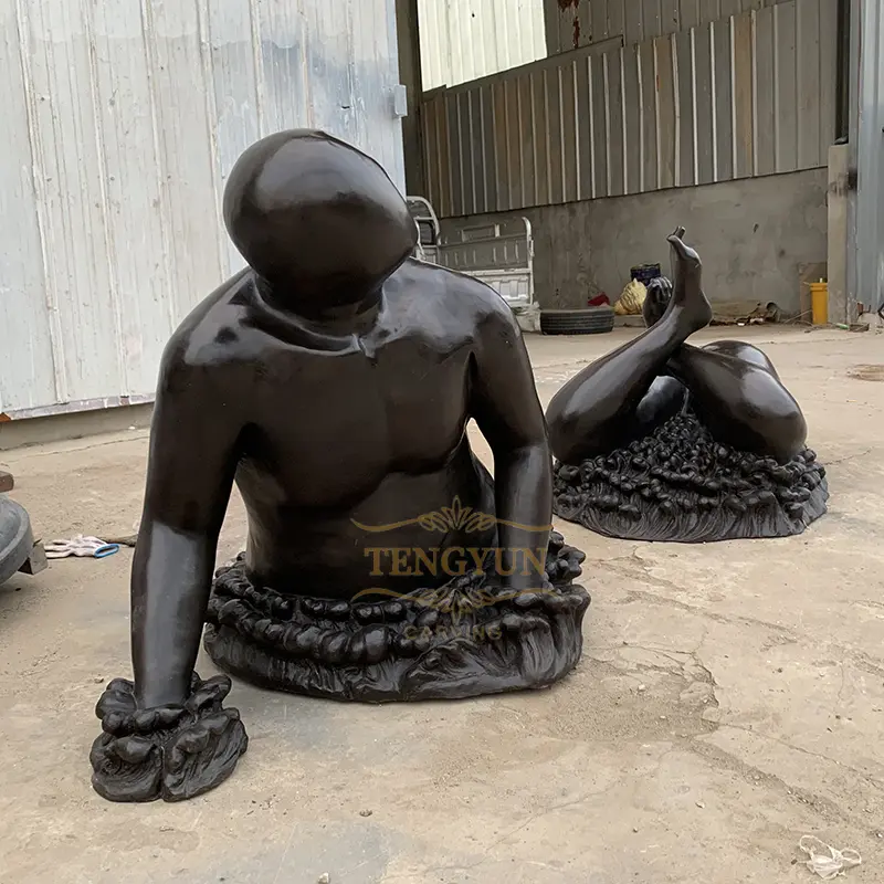 Seaside Decorative Statue Life Size Abstract Bronze Nude Human Sculpture For Sale