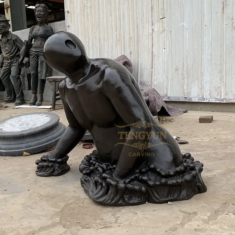 Seaside Decorative Statue Life Size Abstract Bronze Nude Human Sculpture For Sale