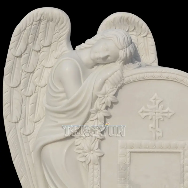 White Marble Sad Angel Statue Stone Tombstone For Cemetery