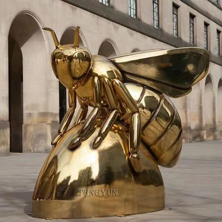 Square decoration large size metal instects sculpture plated stainless steel bee sculpture  (4)