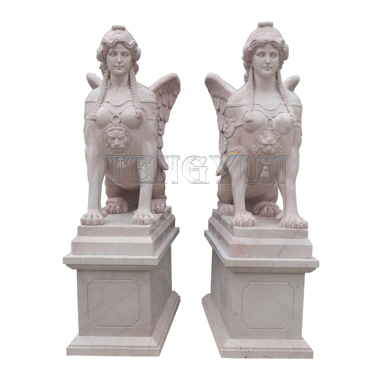 Stone Carved Egyptian Sphinx Sculptures Pair Of Marble Sphinx statues For Outdoor Decoration