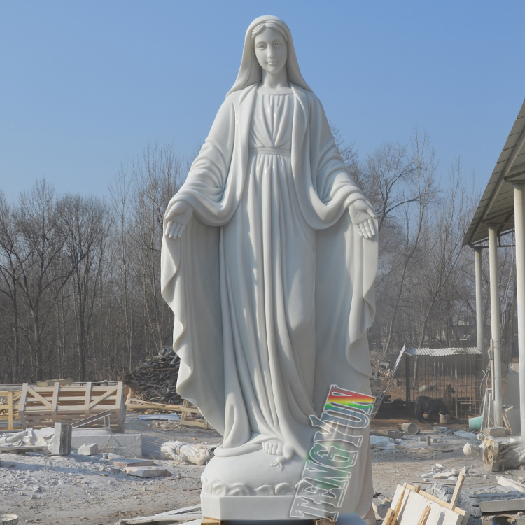 Religious Life Size Mother Virgin Mary White Marble Statue Christian Church Statues (5)