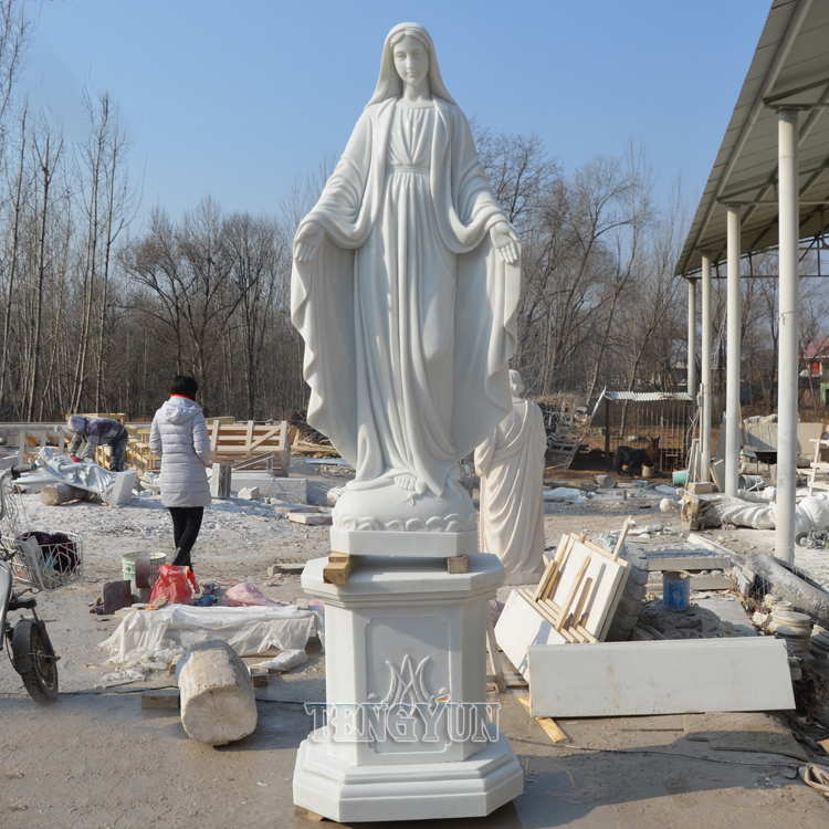 Religious Life Size Mother Virgin Mary White Marble Statue Christian Church Statues (6)