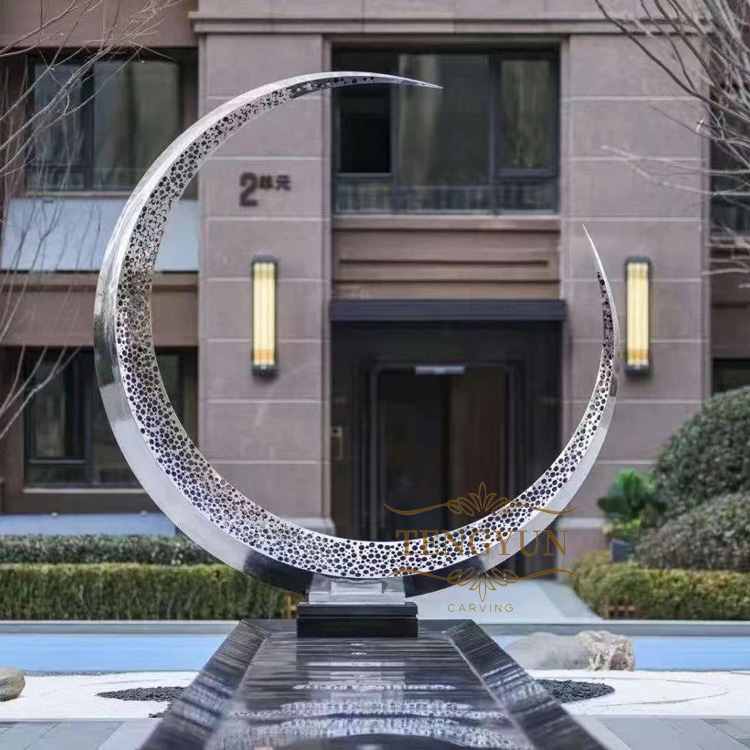 Urban decorative modern stainless steel glowing moon sculpture with LED light for sale