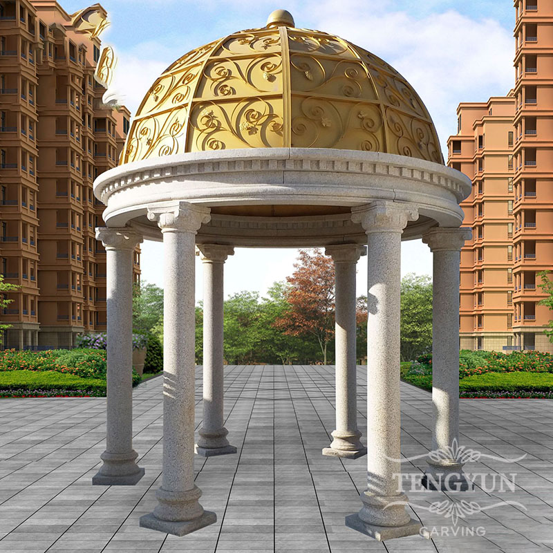 Natural Stone Carving Arbour Garden Decorative Use Polished Granite Six Pillars Gazebo for Garden Sun Shade (3)