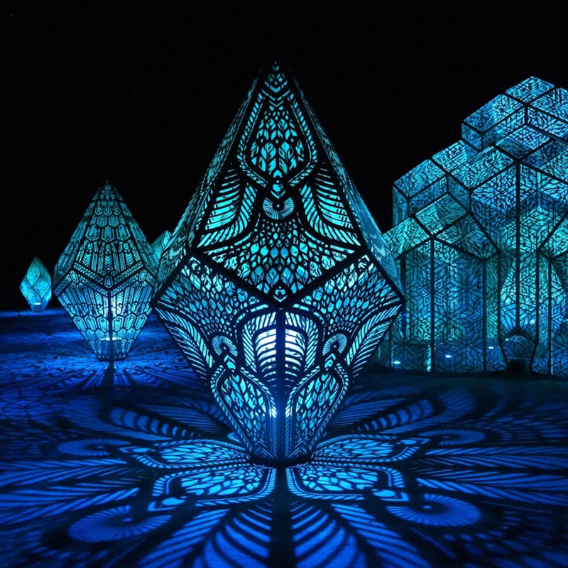 Square Decorative Metal Hollow Polygon Sculpture Stainless Steel Statue With LED Light Square Decorative Metal Hollow Polygon Sculpture Stainless Steel Statue With LED Light