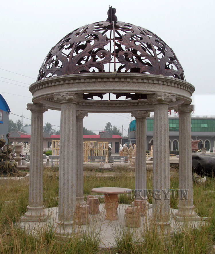 Natural Stone Carving Arbour Garden Decorative Use Polished Granite Six Pillars Gazebo for Garden Sun Shade (2)