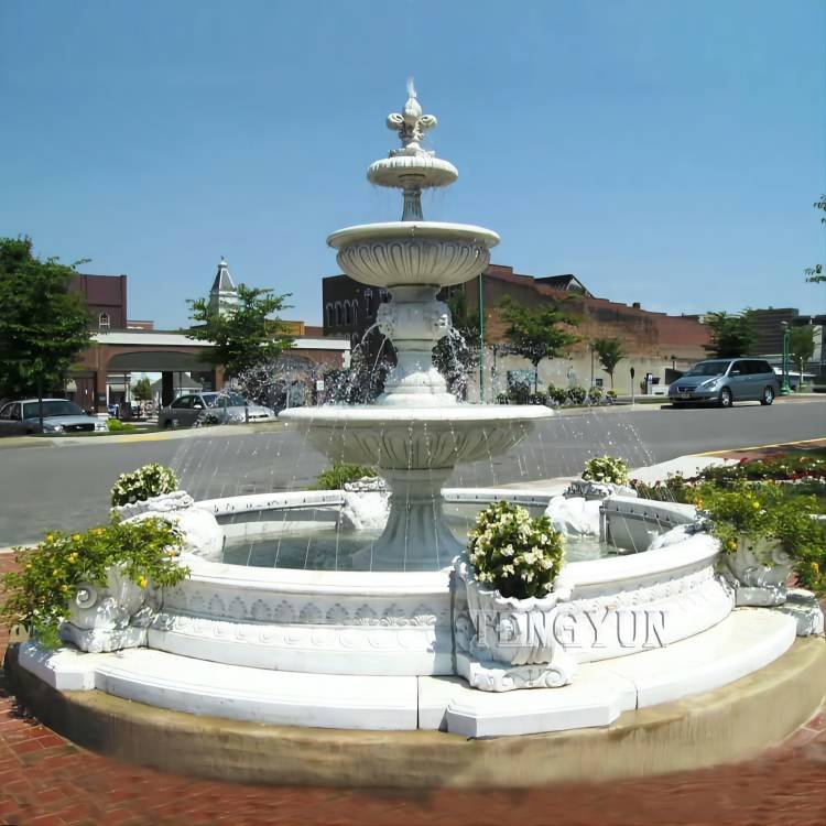 Garden White Marble Carved Tiers Water Fountain (6)(1)