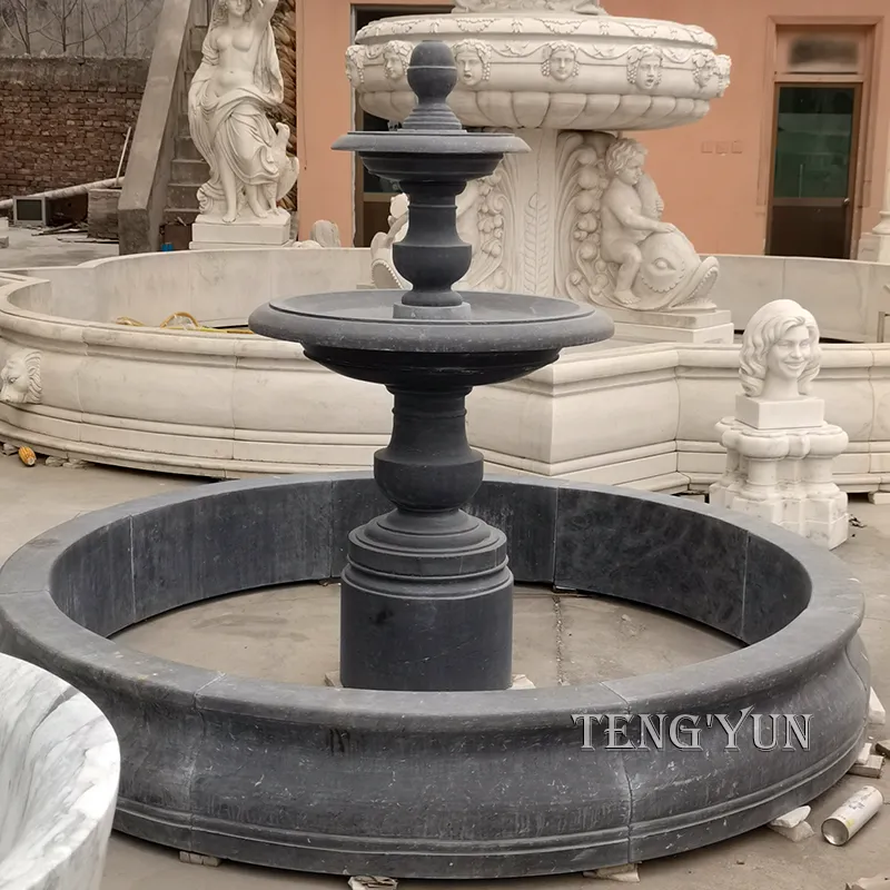 Black Marble Carved Outdoor Sinmple Water Fountain