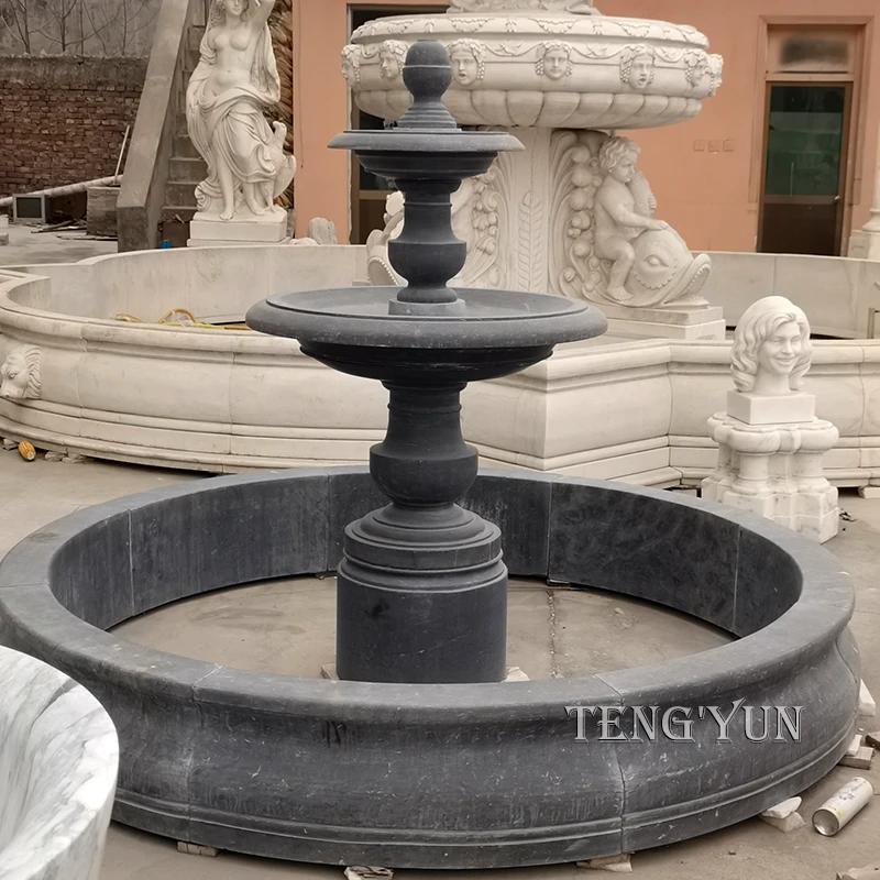 Black Marble Carved Outdoor Sinmple Water Fountain