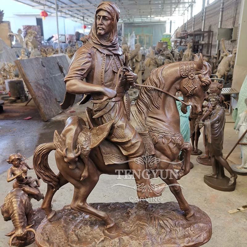 Desktop Sculpture Bronze Arab Hunts Man on Horseback Statue
