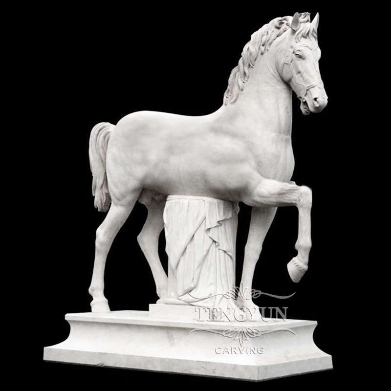 Classical Life-Size White Marble Standing Horse Sculpture