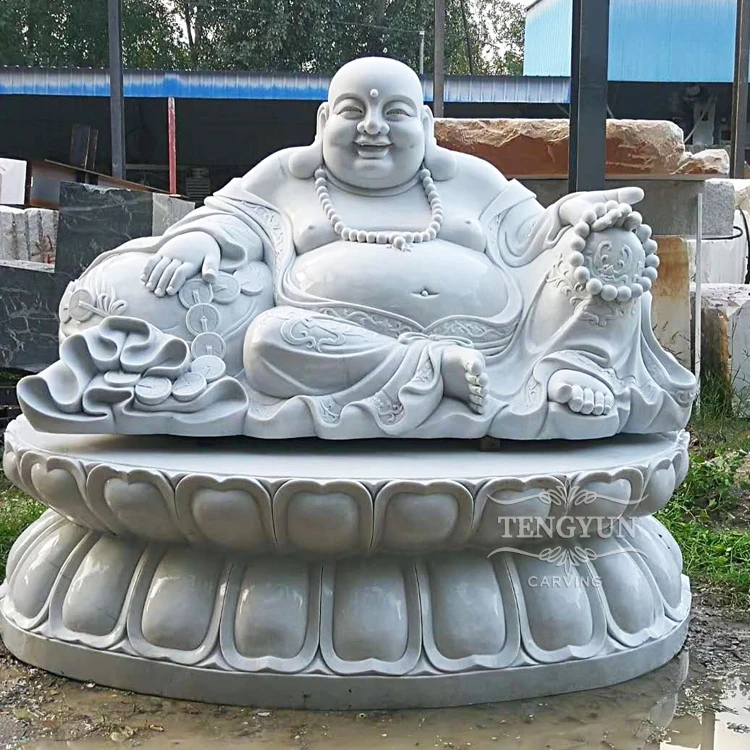 Large White Marble Laughing Buddha Sculpture