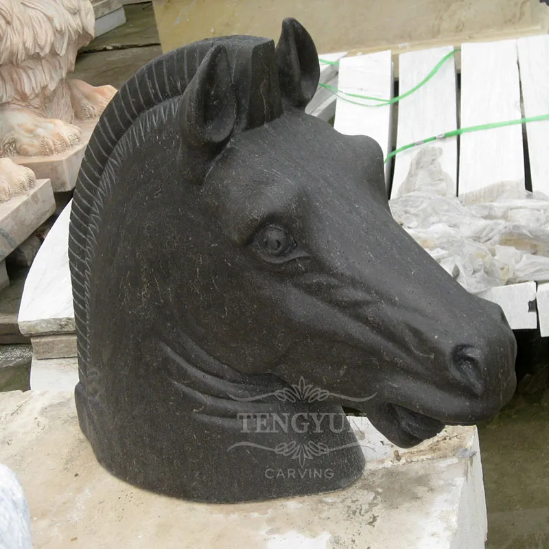 Hand-Carved Black Marble Horse Head Sculpture
