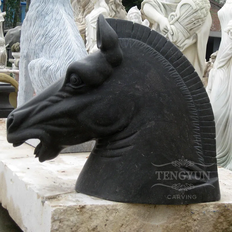 Hand-Carved Black Marble Horse Head Sculpture