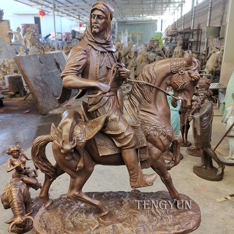 Home Decorative Bronze Arab Warrior on Horseback Sculpture