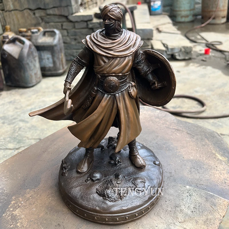 Handcrafted Small Size Bronze Arabian Warrior Statue