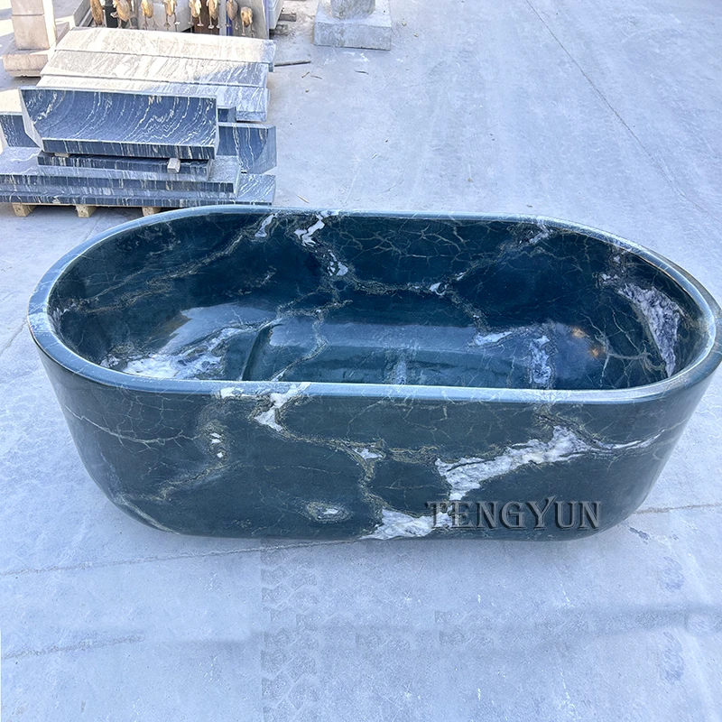 Solid Stone Carved Natural Black Marble Bathtub for Sale