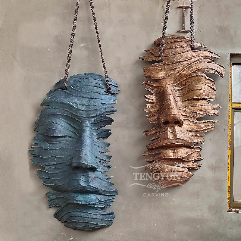 Large Bronze Face Wall Sculpture Abstract Metal Wall Decor