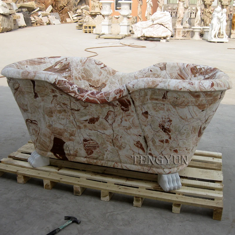 Luxurious Hand-Carved Marble Bathtub Deep Soaking Stone Tub