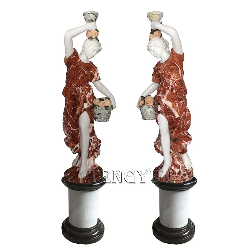 Pair of Marble Female Lamp Figures