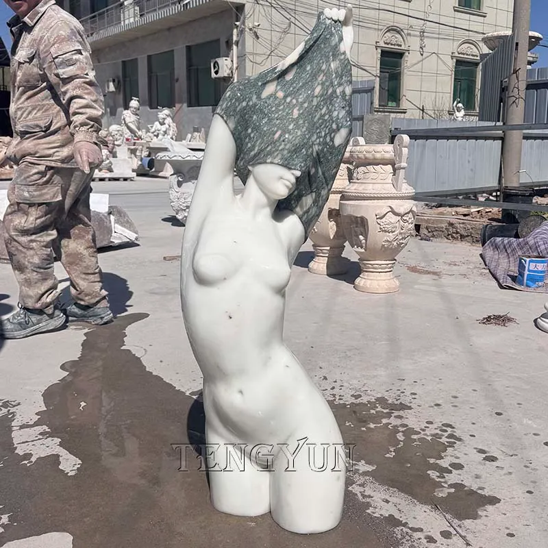 Marble Nude Half Boday Lady Sculpture Taking off Clothes Statue