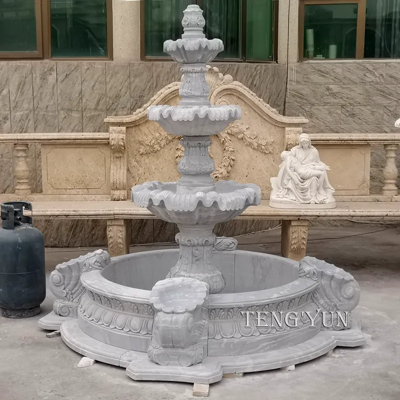 3 Tiers Natural White Marble Water Fountain for Sale