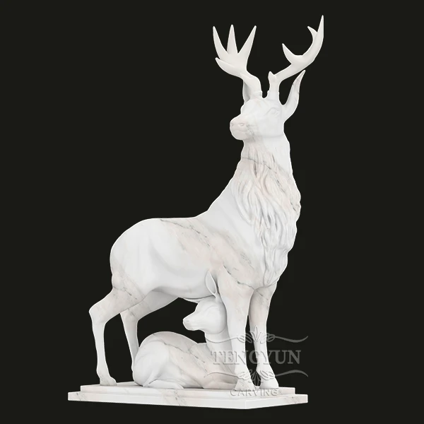 Outdoor Garden Marble Deer Statues Stag & Fawn for Sale