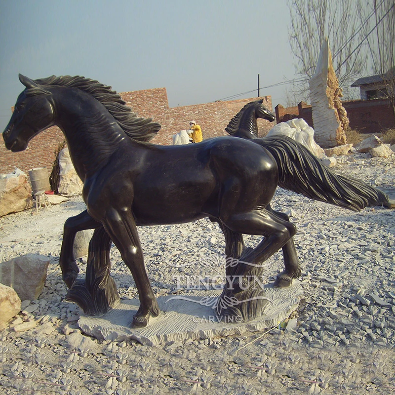 Outdoor Roman Horse Sculpture Black Marble Animal