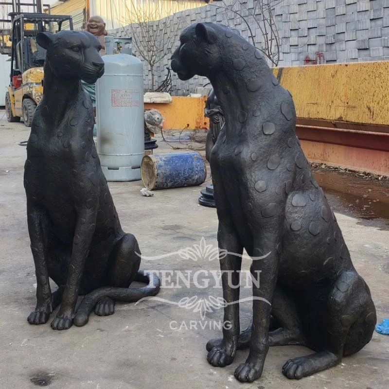 Exquisite Pair of Handcrafted Bronze Leopard Sculpture