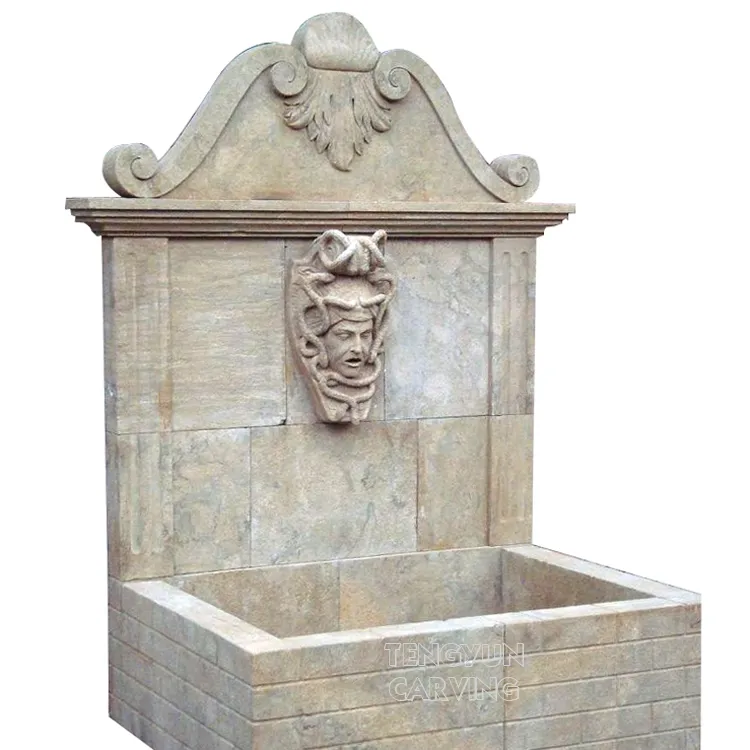 Natural Stone Wall Fountain with Sculpted Face Design