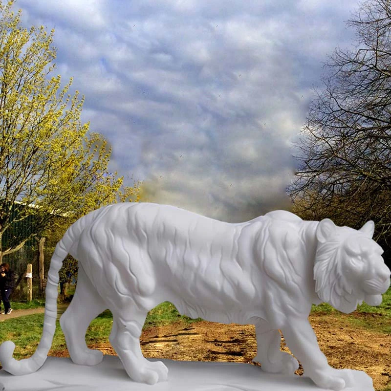 Custom Life Size White Marble Tiger Statue for Outdoor