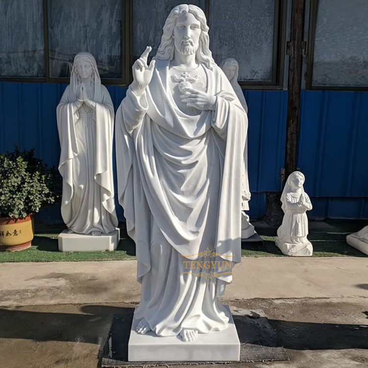 Antique religious statues Christian sculpture life size white marble statue of Jesus for sale (3)