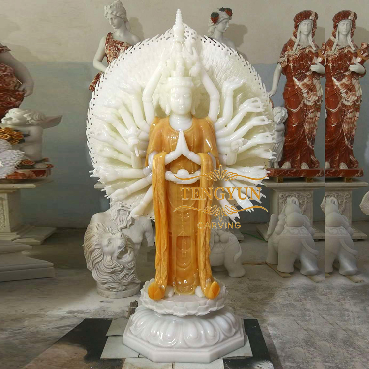 Beautiful standing white marble thousand hand kwan yin buddha statue (3)-