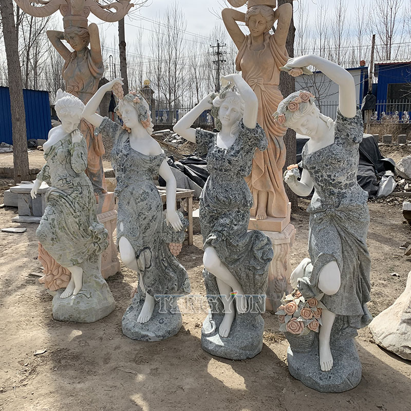 Big size green stone beauty girl marble statue of beautiful girl sculptures four season stone statues (2)