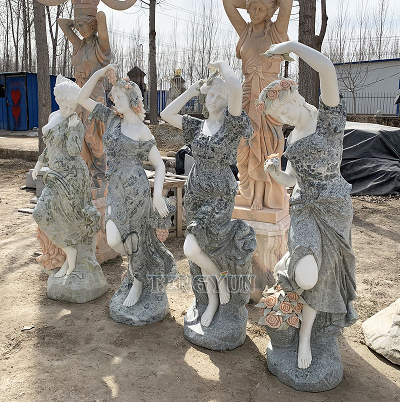 Big size green stone beauty girl marble statue of beautiful girl sculptures four season stone statues (3)