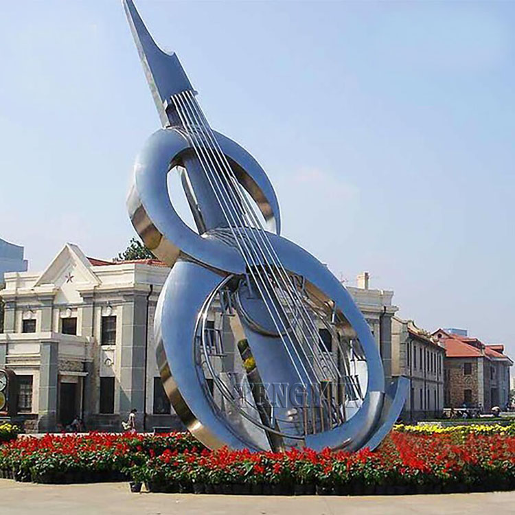 Big size outdoor abstract mirror polished stainless steel cello sculpture metal violin sculptures