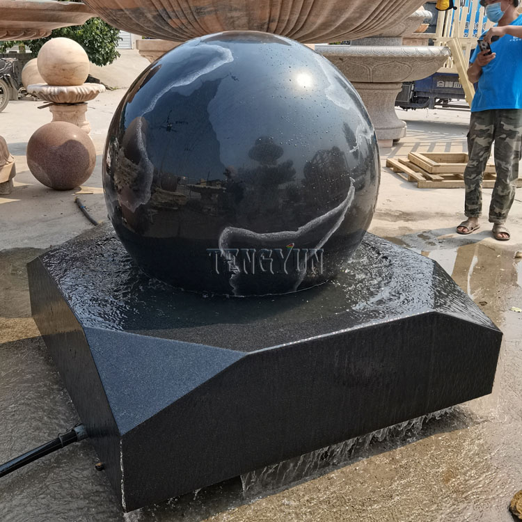 Black granite ball fountain stone hand work floating sphere fengshui water features rotaing ball fountains (2)