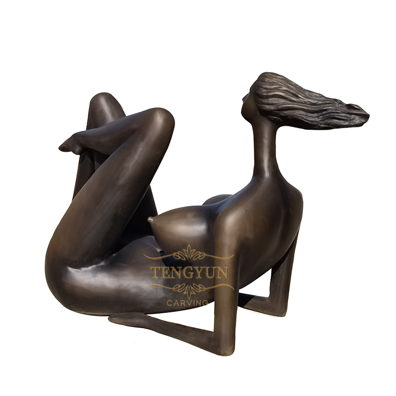Bronze abstract nude yoga lady sculpture (1)