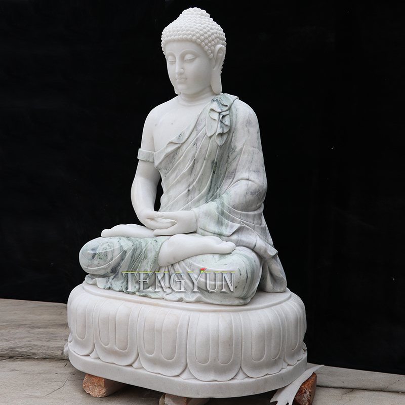 Buy Buddhist Statues Outdoor Decor Stone Carved White Marble Sitting Zen Buddha Statue For Home Vastu (3)