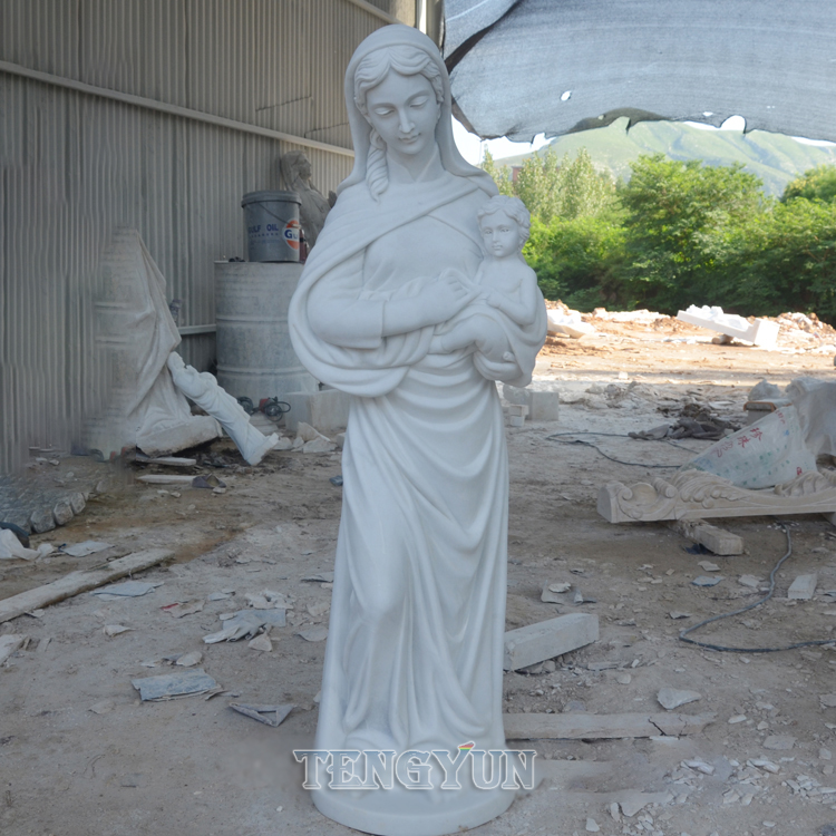 Catholic Sculpture Life Size Marble Carvings Stone Holy Family Mother Virgin Mary Holding Baby Jesus Christ Sculptures For Sale (1)